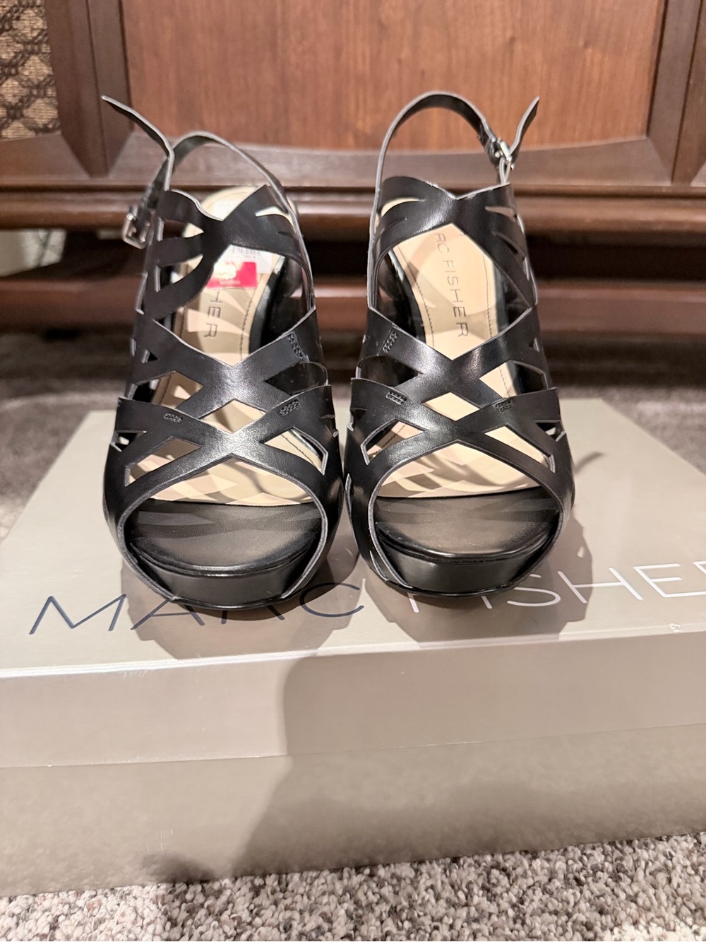 Marc Fisher Black Crisscross Platform Sandals